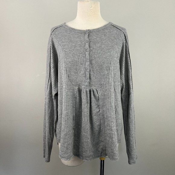 NWT GIBSON LOOK‎ Grey Baby Doll Long Sleeve Shirt (S) - Picture 2 of 7